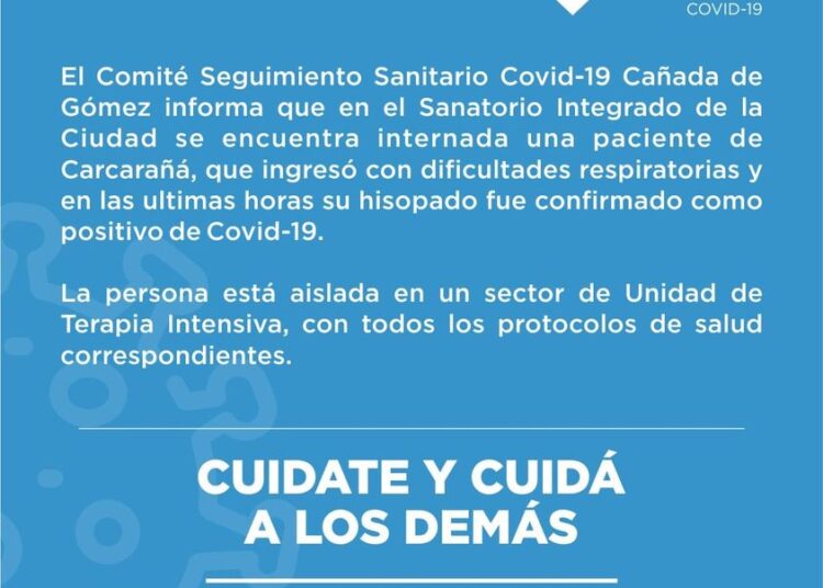 Covid-19: Reportaron el ingreso al SIC de Cañada de Gómez de una paciente positivo de Carcarañá