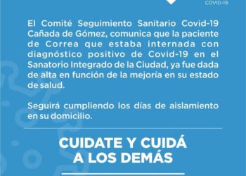 Covid-19: Ayer fue dada de alta la paciente de Correa que estaba internada en nuestra ciudad