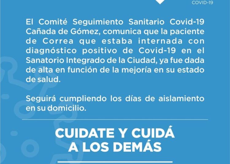 Covid-19: Ayer fue dada de alta la paciente de Correa que estaba internada en nuestra ciudad