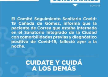 Covid-19: Falleció la paciente de Correa que estaba internada en Cañada de Gómez