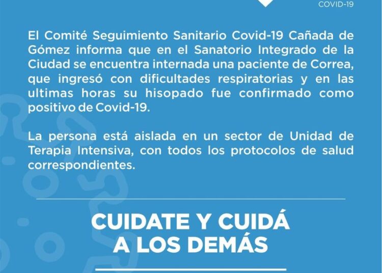 Covid-19: Ingresó al SIC de Cañada de Gómez una paciente positivo de Correa
