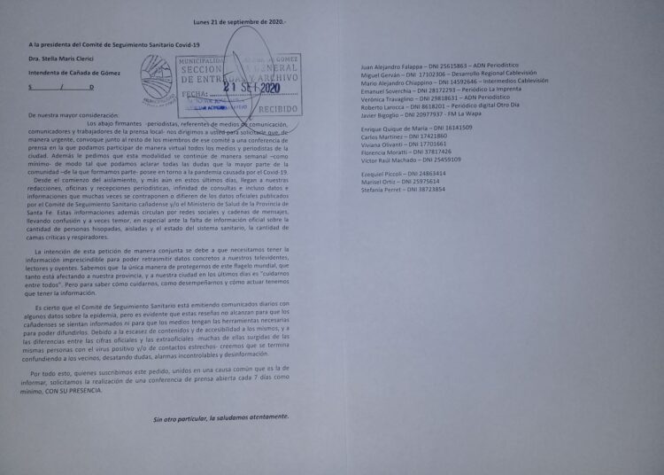 Covid_19: Los periodistas cañadenses solicitan conferencias de prensa semanales  a Clerici y autoridades sanitarias