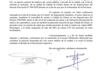 El documento inédito que revela la preocupación de los médicos cañadenses ante la ocupación de camas, la afectación del personal de salud y de respiradores