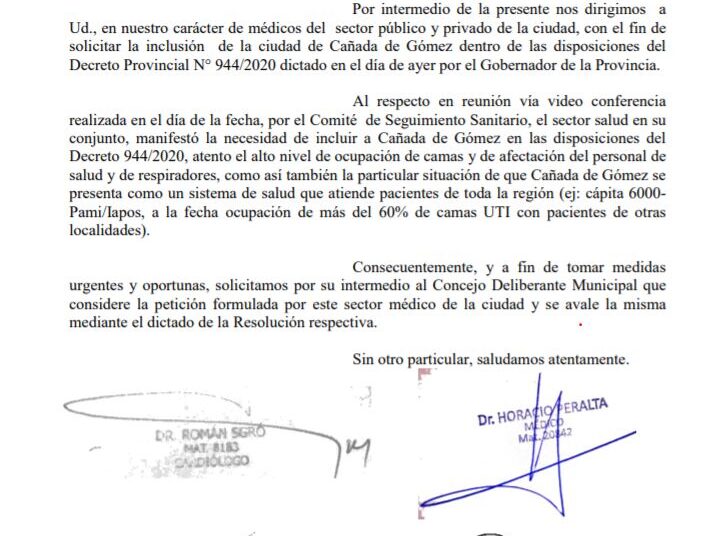 El documento inédito que revela la preocupación de los médicos cañadenses ante la ocupación de camas, la afectación del personal de salud y de respiradores