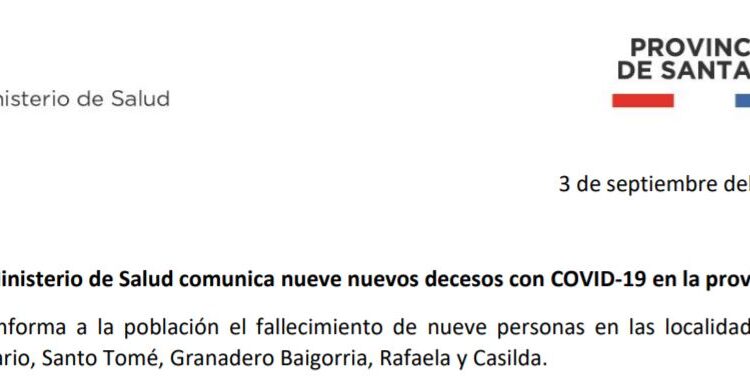Covid-19: Reportaron 9 nuevas muertes en la provincia de Santa Fe