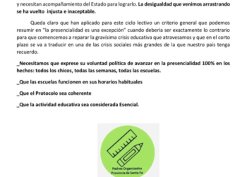Nuevo comunicado de Padres Organizados de la Provincia de Santa Fe