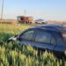 Montes de Oca: Un automóvil despistó, volcó y terminó en un sembrado de trigo
