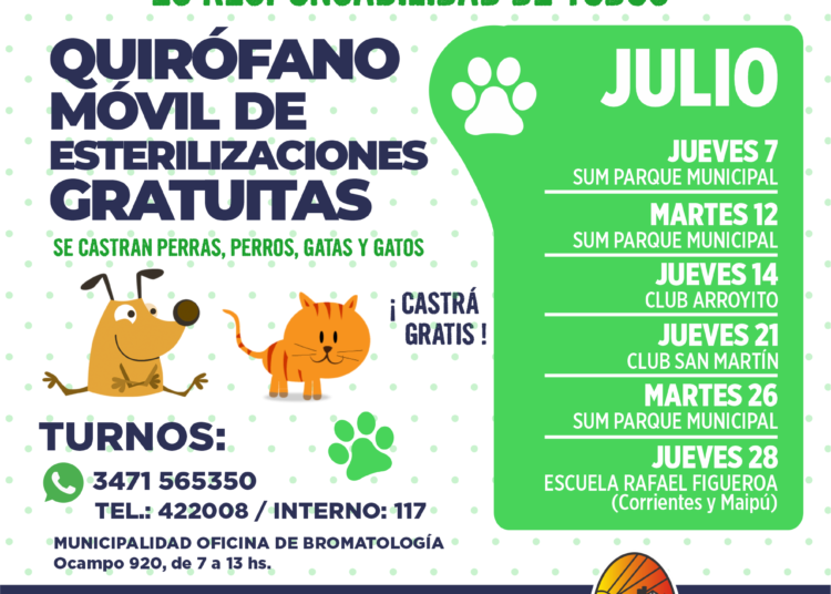 Cronograma de julio del servicio municipal de esterilizaciones gratuitas de mascotas