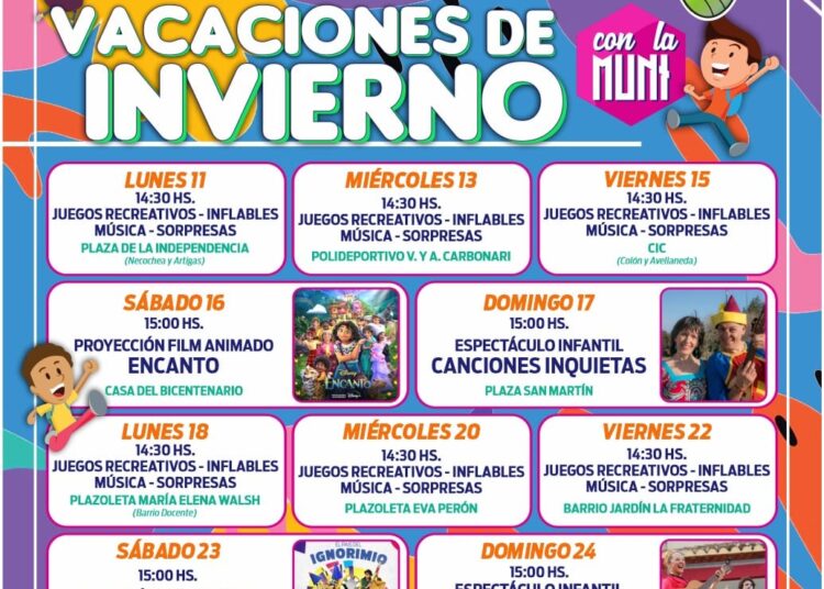 El lunes 11 de julio comienzan «Las vacaciones de invierno» con la municipalidad