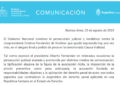 El Gobierno Nacional emitió un comunicado condenando «la persecución judicial y mediática contra la vicepresidenta Cristina Fernández de Kirchner»