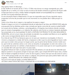 Captura del reclamo de la vecina en su cuenta de Facebook