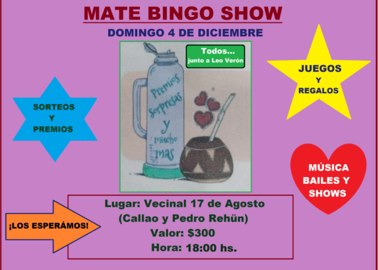 Nuevo horario para la mateada solidaria con bingo y show para colaborar con Leonardo Verón