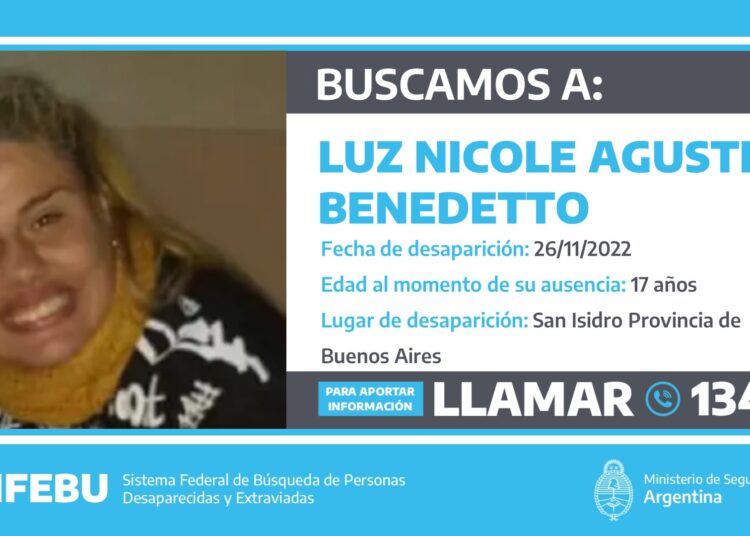Se busca paradero de una joven de 17 años de San Isidro (Buenos Aires)