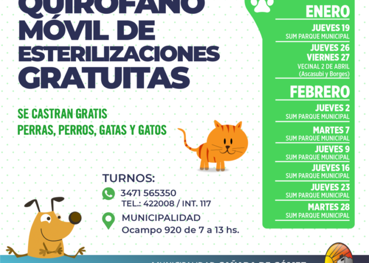 Cronograma enero y febrero del servicio de esterilizaciones gratuitas de mascotas