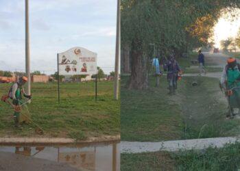 La municipalidad de Cañada de Gómez continúa el trabajo de mantenimiento en espacios verdes
