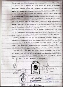 Foto de la denuncia de puño y letra por los directores de la Caja de jubilaciones R. Chirino y E. Rogani (2007).