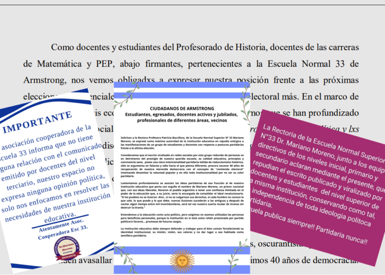 Escándalo en Armstrong: Repudio e indignación por la publicación proselitista de un grupo de docentes que llamaron a votar en contra de Milei