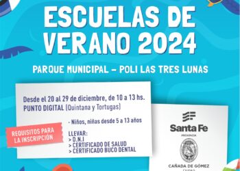 La municipalidad de Cañada de Gómez comunica que hoy comienza la inscripción a las Escuelas de Verano
