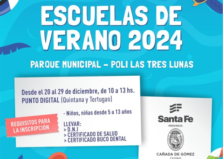 La municipalidad de Cañada de Gómez comunica que hoy comienza la inscripción a las Escuelas de Verano
