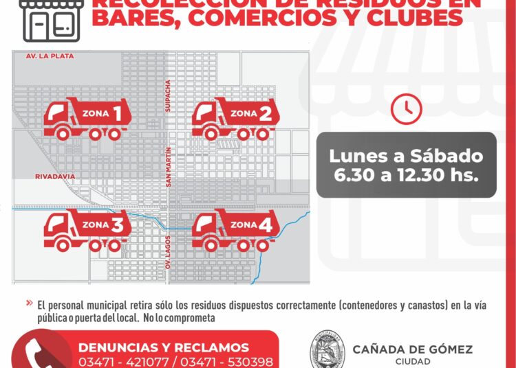 Cronograma vigente para la recolección de residuos en comercios, bares y clubes