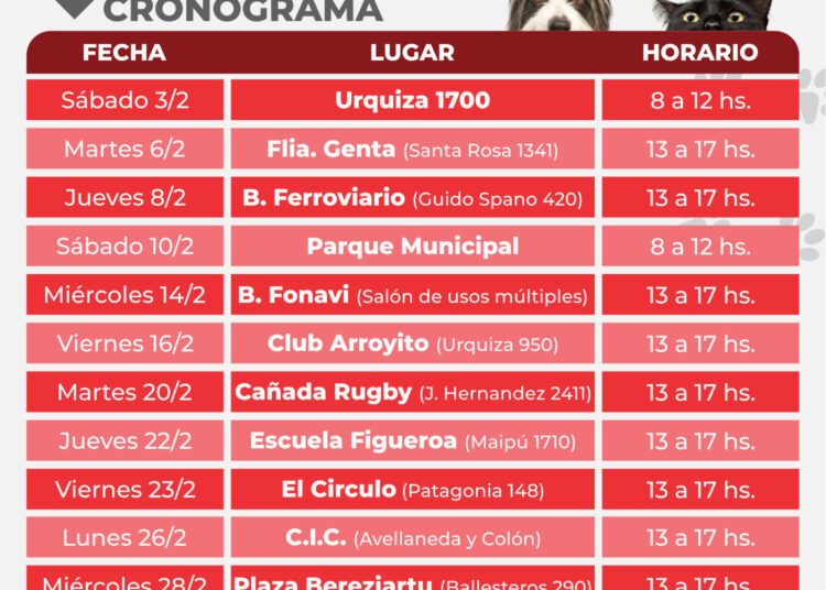 Cañada de Gómez: Cronograma de castraciones y vacunación antirrábica para febrero 2024