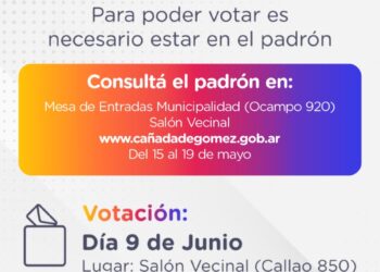 Cañada de Gómez: exhiben el padrón de vecinos aptos para participar de las elecciones en la vecinal 17 de agosto