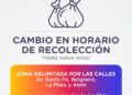 La Municipalidad de Cañada de Gómez comunica que cambiará el horario de recolección de residuos domiciliarios en un sector de la ciudad