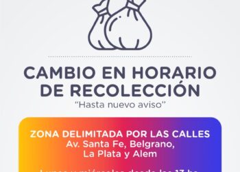 La Municipalidad de Cañada de Gómez comunica que cambiará el horario de recolección de residuos domiciliarios en un sector de la ciudad