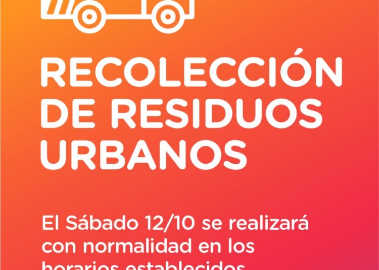 La municipalidad de Cañada de Gómez comunica que la recolección de residuos el día sábado 12 de octubre se realizará con normalidad