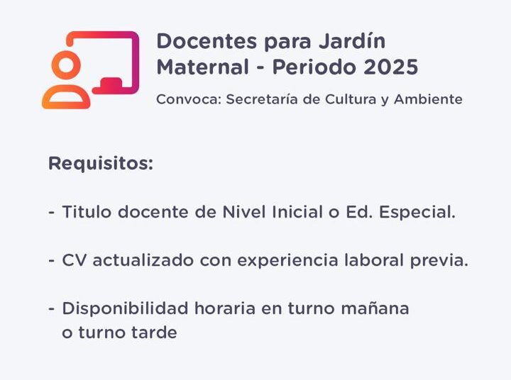 Convocatoria para docentes en el jardín maternal para el 2025