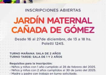 Cañada de Gómez: comunicado sobre las inscripciones para niños y niñas que asistan al Jardín Maternal 2025