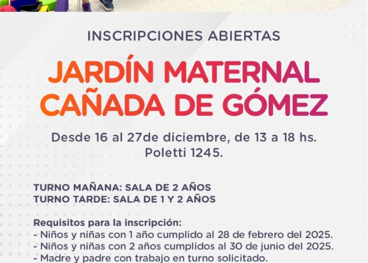 Cañada de Gómez: comunicado sobre las inscripciones para niños y niñas que asistan al Jardín Maternal 2025