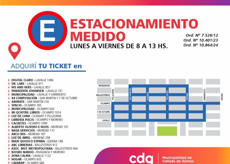 Cañada de Gómez: Ocampo al 600 se incorpora a la zona de estacionamiento medido