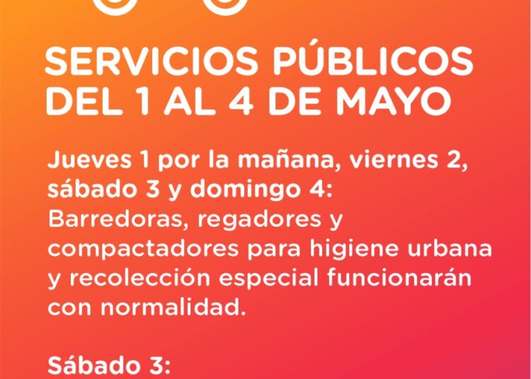 La municipalidad de Cañada de Gómez informa comó funcionarán los servicios públicos del 1 al 4 de mayo