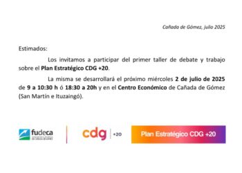 La Municipalidad de Cañada de Gómez, FUDECA y el Centro Económico invitan a participar del primer taller sobre el Plan Estratégico CDG +20 – Eje Social