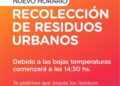 El municipio cañadense recuerda los horarios de recolección de residuos domiciliarios