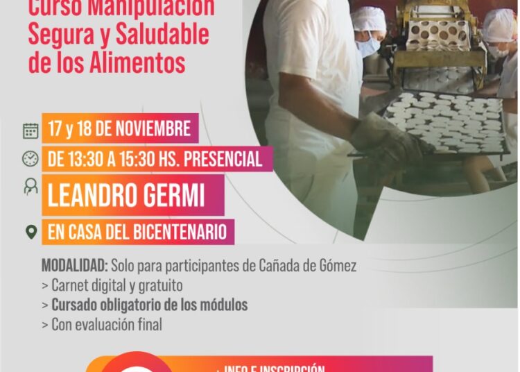 Se llevará a cabo un nuevo curso de manipulador de alimentos en Cañada de Gómez