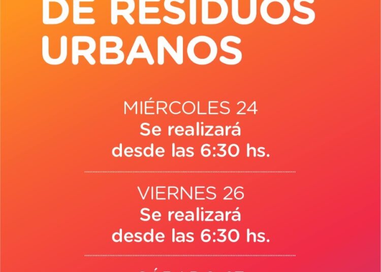 La municipalidad de Cañada de Gómez informa el cronograma de recolección de residuos previsto para Nochebuena y Navidad