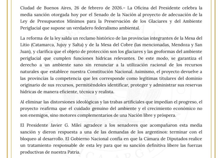 Media sanción para la Ley de Glaciares en Argentina
