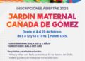 La Municipalidad de Cañada de Gómez anuncia que están abiertas las inscripciones para el ciclo lectivo 2026 del Jardín Maternal Municipal