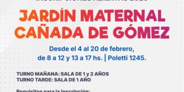 La Municipalidad de Cañada de Gómez anuncia que están abiertas las inscripciones para el ciclo lectivo 2026 del Jardín Maternal Municipal