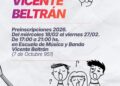 ABREN LAS PREINSCRIPCIONES 2026 PARA LA ESCUELA DE MÚSICA Y BANDA VICENTE BELTRÁN