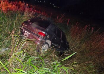 Cañada de Gómez: Un auto despistó y terminó en una zanja sobre el acceso a la autopista y la colectora oeste