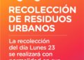 LUNES 23 LA RECOLECCIÓN DE RESIDUOS DOMICILIARIOS EN CAÑADA DE GÓMEZ SE REALIZARÁ CON NORMALIDAD