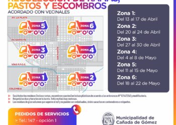 La Municipalidad de Cañada de Gómez informa el cronograma de recolección de ramas, pastos y escombros para las próximas semanas