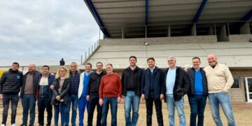 El intendente Chale recibió al gobernador para recorrer obras en Sport Club Cañadense