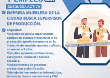 OFERTA LABORAL EN CAÑADA DE GÓMEZ: EMPRESA MUEBLERA DE LA CIUDAD BUSCA SUPERVISOR DE PRODUCCIÓN