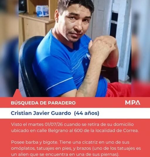 Buscan a Cristian Javier Guardo de Correa